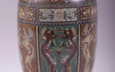 A SMALL JAPANESE CLOISONNE VASE, decorated with panels