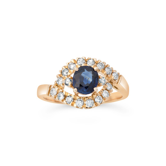 A Sapphire, Diamond and Pink Gold Ring