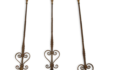 A Set of Three Steel and Brass Fire Tools with Figural Handles