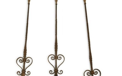 A Set of Three Steel and Brass Fire Tools with Figural