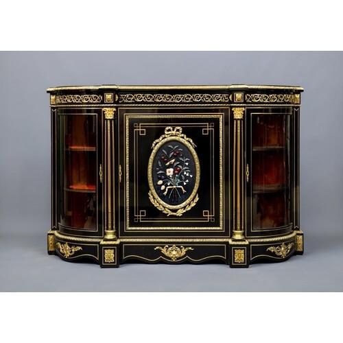 A VICTORIAN EBONISED CREDENZA of D form with gilt metal moun...
