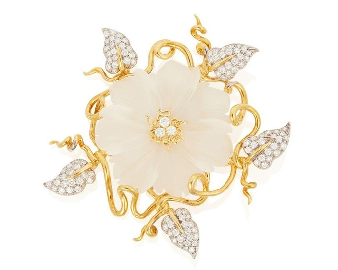 A Valentin Magro rock crystal and diamond flower brooch