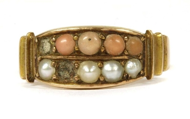 A Victorian 15ct gold coral and split pearl ring