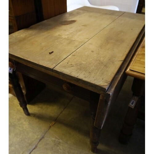 A Victorian pine single drop flap kitchen table, 137 x 83cm ...