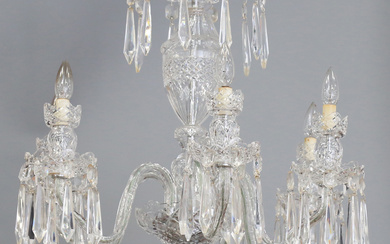 A Waterford crystal six-branch chandelier, model A6, the central column issuing six swan neck branch
