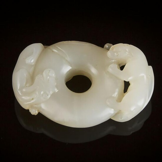 A White Jade 'Chi-Dragon' Circular Pendant, Late Qing