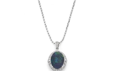 A black opal and diamond pendant