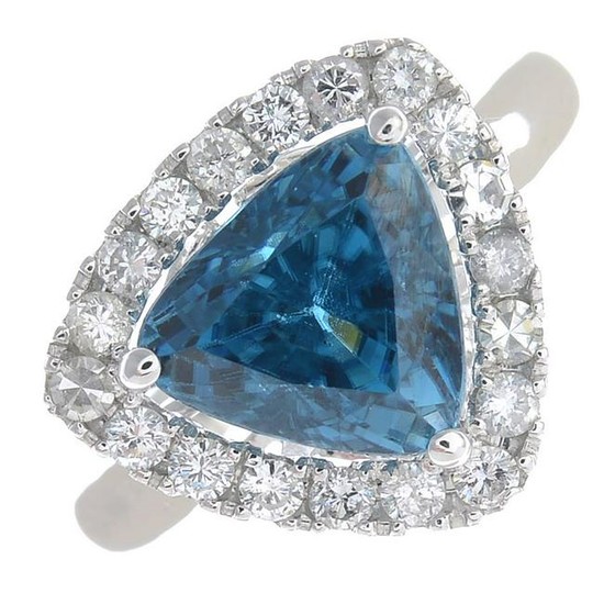 A blue zircon and diamond cluster ring. Zircon