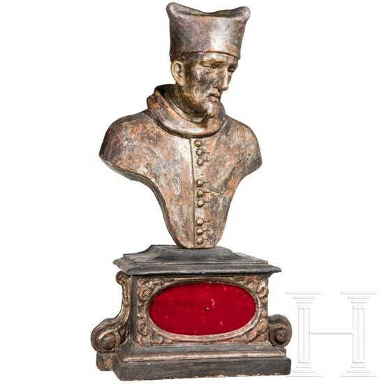 A carved southern German bust of St. Nepomuk, circa