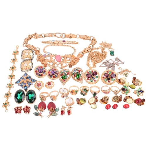 A collection of colourful costume jewellery including a cabo...