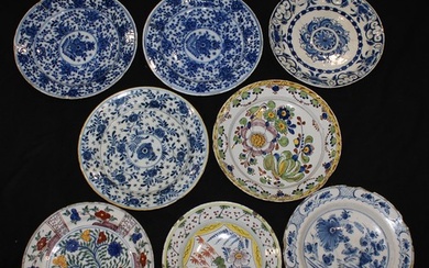A collection of eight 18th and early 19th century Delft char...