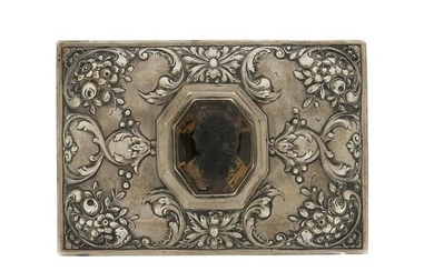A continental silver rectangular casket, chased with foliate...