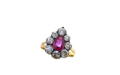 A corundum doublet and diamond cluster ring