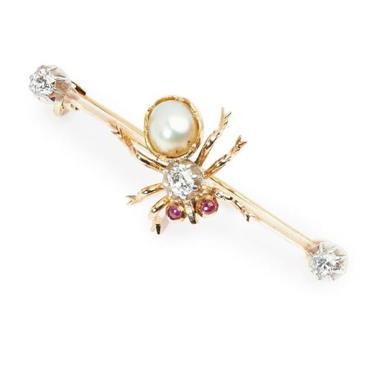 A diamond and pearl bar brooch