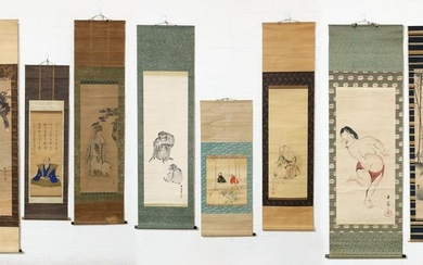 A group of eight Japanese decorative scrolls