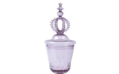 A large German pale-amethyst tint facet-stemmed goblet and a cover, possibly Saxon or Thuringian, second quarter 18th century