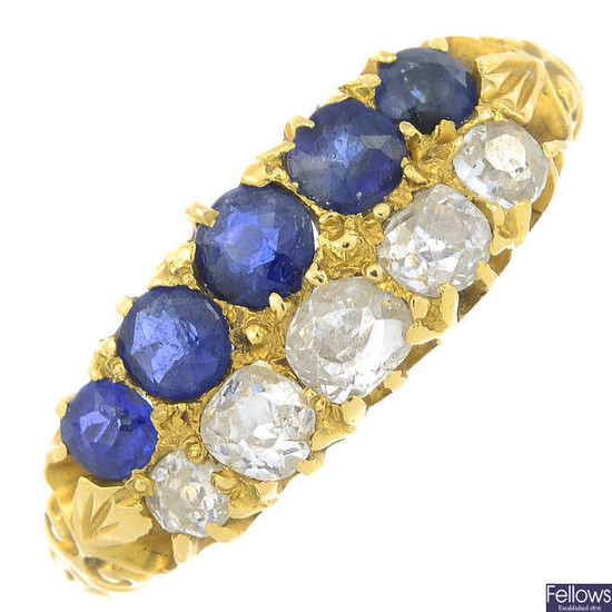 A late 19th century 18ct gold sapphire and old-cut diamond ring.