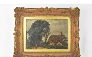 A late 19th century oil on canvas landscape scene depicting ...