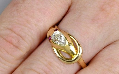 A late Victorian gold diamond and ruby snake