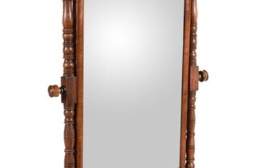 A mahogany and oak cheval mirror