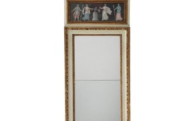 A painted and partially gilt Gustavian mirror. Unsigned. Sweden, late 18th century....