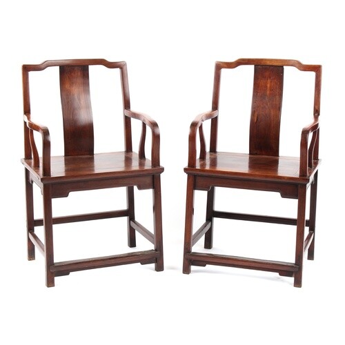 A pair of 19th century Chinese hongmu throne chairs, parts p...