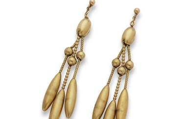 A pair of 19th century Etruscan revival pendent earrings, circa 1860s