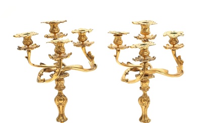 A pair of 19th century Rococo style gilt bronze candelabrum with four...