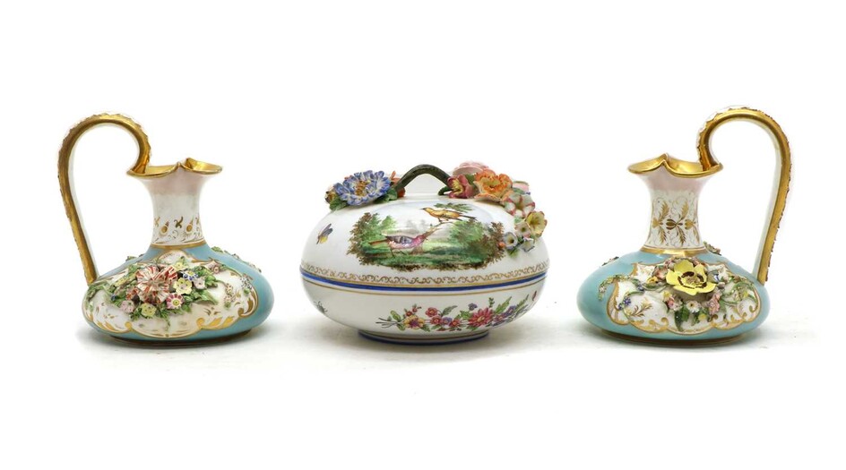 A pair of Derby porcelain jugs