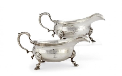 A pair of George II silver oval sauce boats by John Pollock