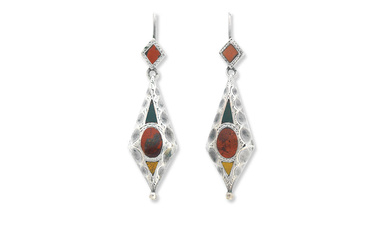 A pair of Scottish silver and hardstone earrings and an...
