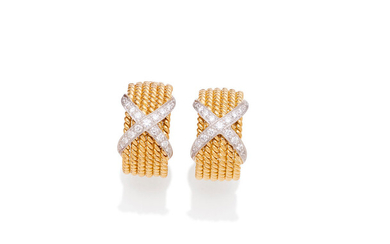 A pair of diamond earclips 'Rope Six-Row',, by Schlumberger for Tiffany & Co.