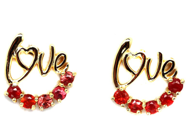 A pair of gold on 925 silver "Love" earrings set with rubies, L. 1.6cm.