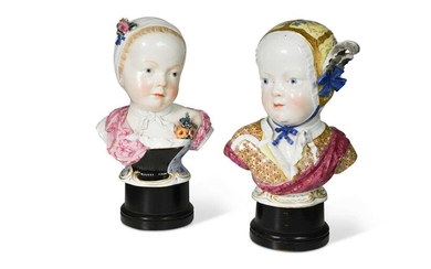 A pair of large 19th century Meissen porcelain busts of the Bourbon children