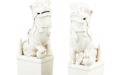 A pair of large white-glazed seated Buddhist lions Qing dynasty, Kangxi period | 清康熙 白釉佛獅一對