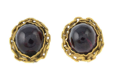 A pair of mid Victorian gold garnet cabochon stud earrings.