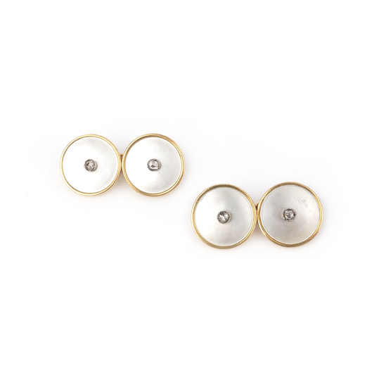 A pair of mother of pearl and diamond cufflinks