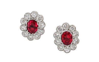 A pair of ruby and diamond earstuds