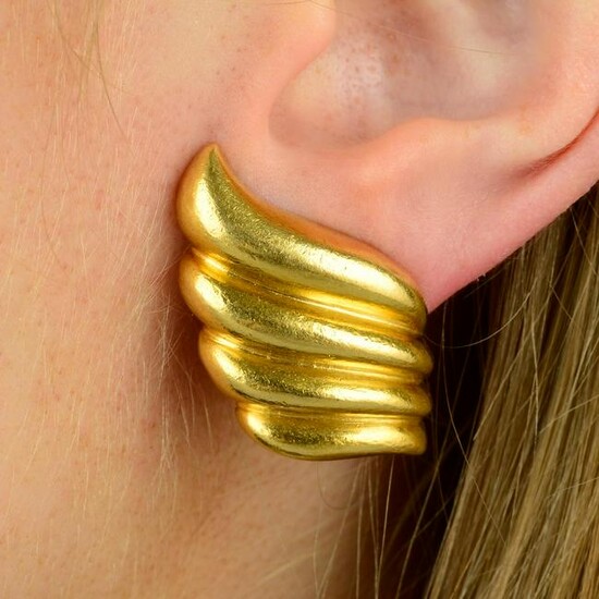 A pair of stylised shell earrings, by Zolotas.Stamped