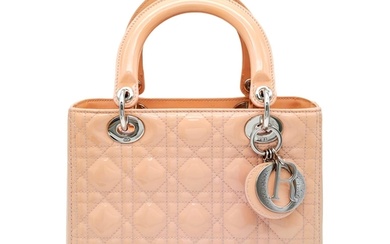 A pink Christian Dior Cannage quilted patent leather Lady Di...