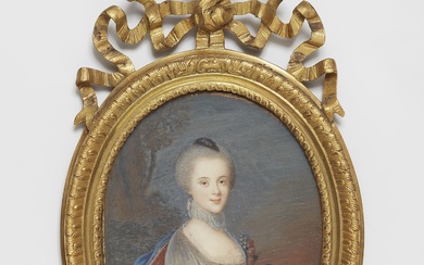 A portrait miniature of a lady with a mask