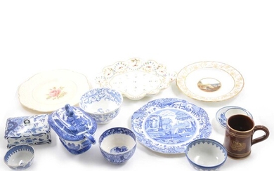 A quantity of ceramics, including early Worcester and Derby