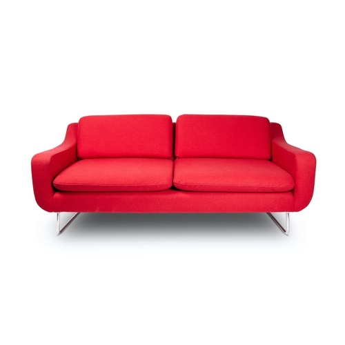 A red wool upholstered two-seater sofa by Conran With rectan...