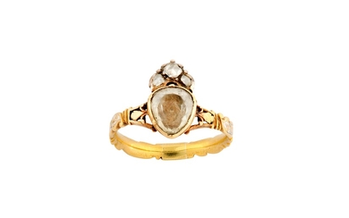 A rock crystal, white enamel and diamond memorial ring, circa 1755