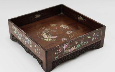 A rosewood with mother-of-pearl inlay Scholar's desk tray