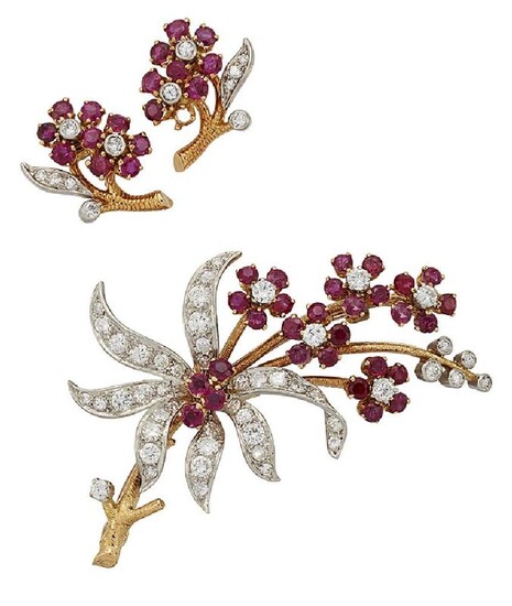 A ruby and diamond brooch by Boucheron...