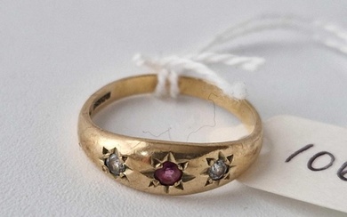 A ruby and diamond gypsy set ring 9ct size P 2.1 gms