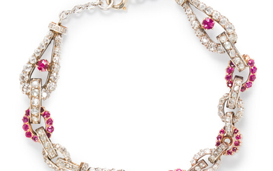 A ruby, diamond and silver-topped eighteen karat gold bracelet