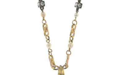 A seed pearl and rose-cut diamond necklace, with snake pendant.
