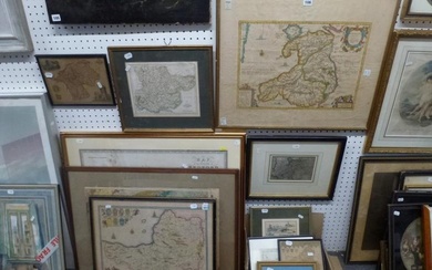 A selection of 13 framed maps comprising antique and...